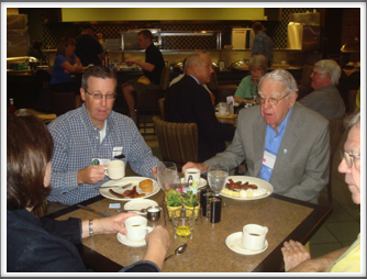 Carole Lester, Robert & Bob Thompson, Phil Lester at Breakfast