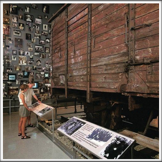 Holocaust Museum - boxcar and displays
(Google Image - photos were not allowed within the museum itself)