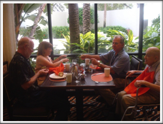 Breakfast in the Hilton’s Tangerine Room
Seated l-r:  Richard Peterson, Pat Bender, Pat Cochran, “Doc” Di Francesco