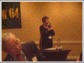 Arlene Rosenthal at the banquet announcing our guest speaker and author, John Loftus
(Jimmie Kanaya on the left)