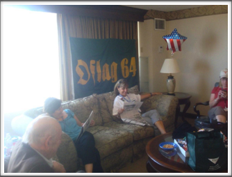 Hospitality Room - Oflag 64 Flag
l-r:  Sid Thal, Maria Christmann, Rosa Lee, Pat Bender