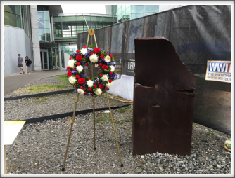 Wreath laid near the Museum on September 11.  This wreath was laid outside the museum next to a 5-ton piece of steel from one of the twin towers.