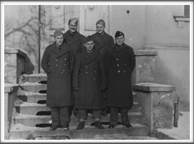 GI “ITEM and Bulletin 
Publishers”
Front l-r: Lts. Feldman, Long, and Bolten;
Back l-r:  Capt. Rossbach and Correspondent L. Allen